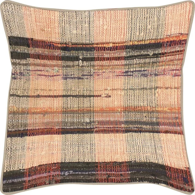 1960s Turkish Rag Pillow. Sewn with fragments of vintage hand made Anatolian cotton & linen kilims. Fiber fill. 523097