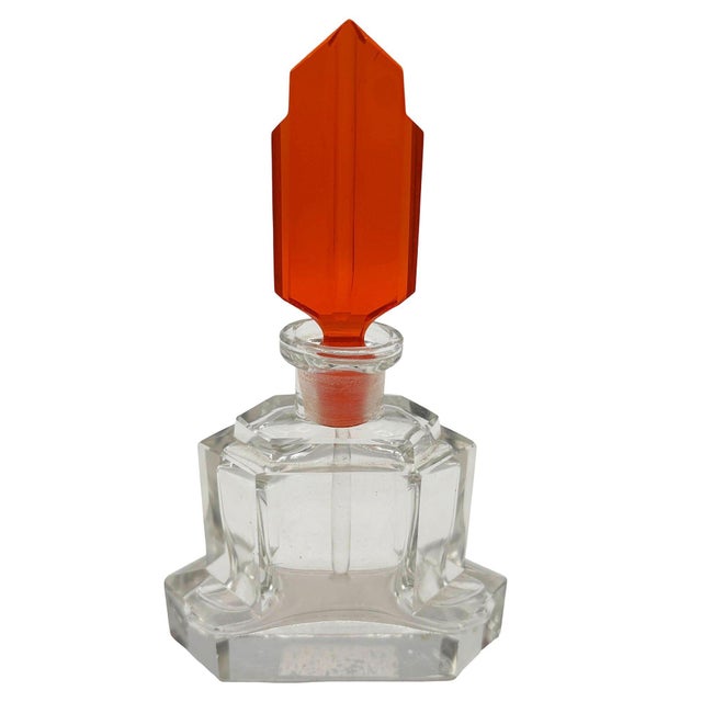 1930s Art Deco Karl Palda Style Geometric Crystal Perfume Bottle W/ Coral Red Stopper For Sale In Los Angeles - Image 6 of 9