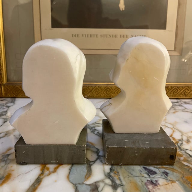 Set of 2 White Italian Marble Sculptures of Children Bust For Sale - Image 4 of 7