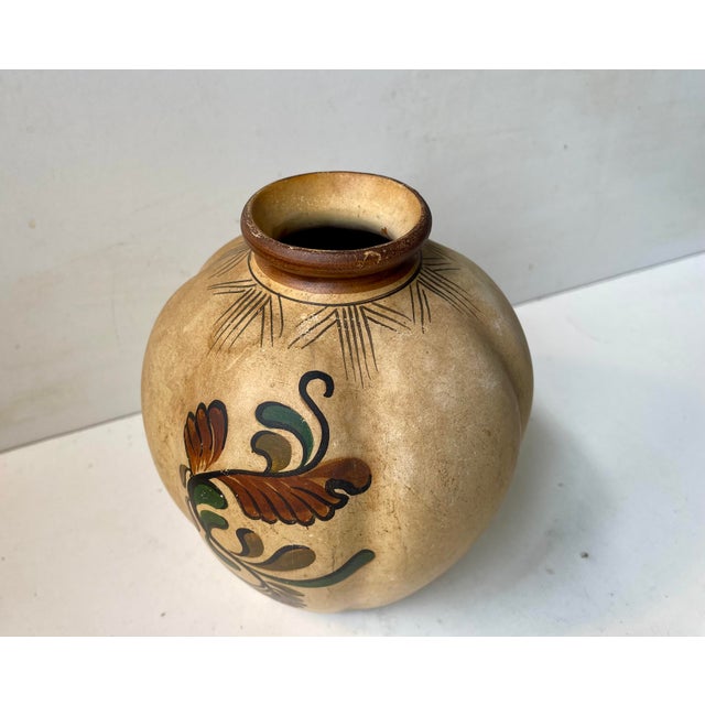 Ceramic Art Deco Hand-Painted Earthenware Vase with Flowers from Knabstrup, 1930s For Sale - Image 7 of 8