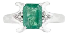 Art Deco Inspired Emerald With Diamond Cluster Ring for Gifts- Size 7
