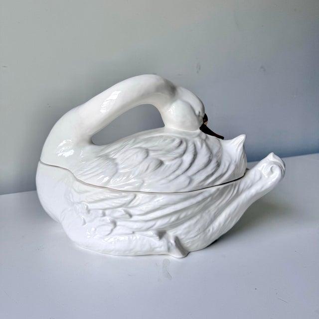 1980s 1980s Ceramic Swan Soup Tureen With Laddle For Sale - Image 5 of 10