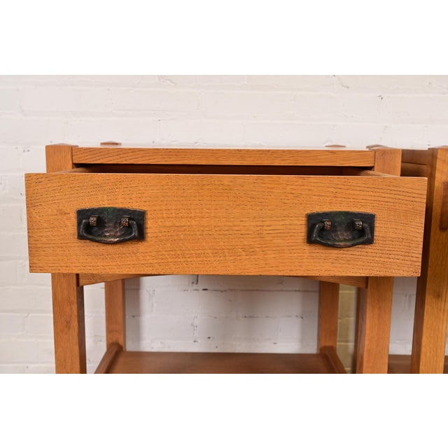 Wood Stickley Mission Oak Arts & Crafts Nightstands or Side Tables, Pair For Sale - Image 7 of 15