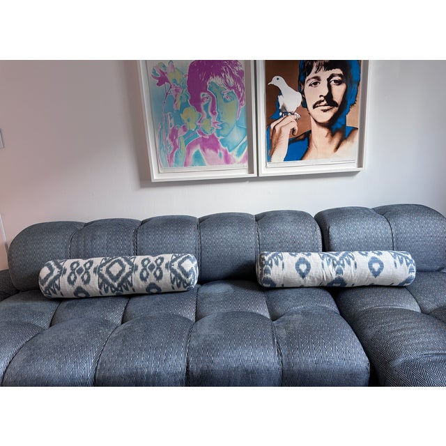 Bolster Pillows Blue Cotton For Sale - Image 4 of 4
