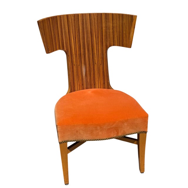 Mid Century Modern Zebrawood Klismos Lounge Chair.. 1 of 2 available.