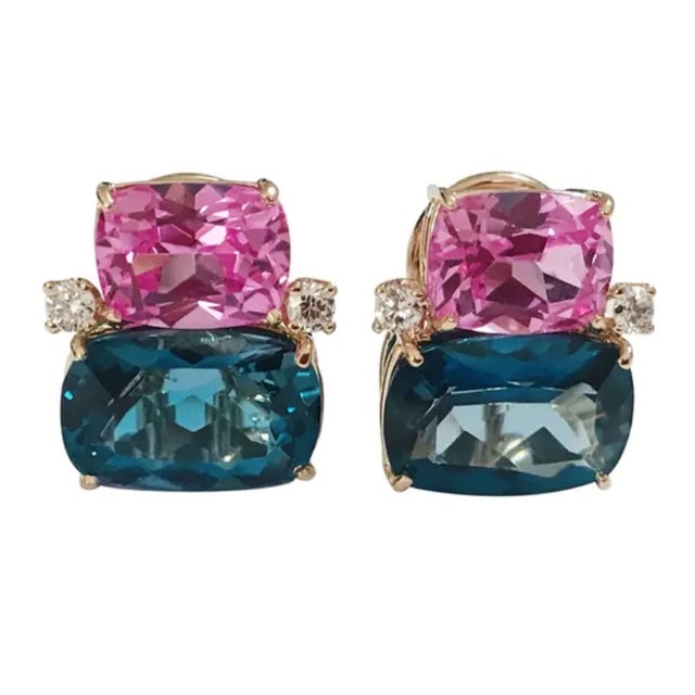 Contemporary Christina Addison Cushion Cut Earrings With Peridot and Blue Topaz and Diamonds - a Pair For Sale - Image 3 of 12