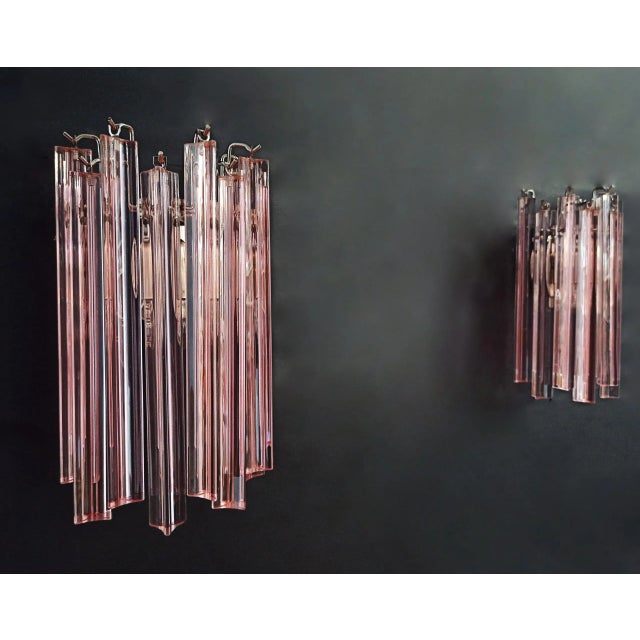 Pair of Murano Wall Sconces 9 Pink Triedri For Sale - Image 11 of 12