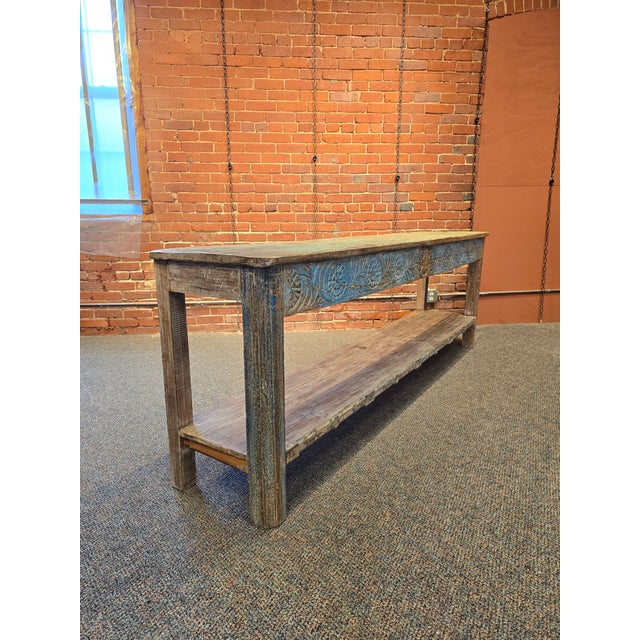 1990s 1990s Hand-Carved Reclaimed Wood Console Table For Sale - Image 5 of 7