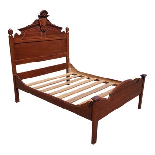 Late 19th Century Antique Victorian / Eastlake Style Wooden Full Size Bed Frame For Sale