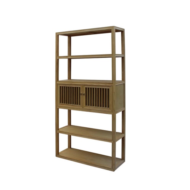 Light Natural Raw Wood Shutter Doors Bookcase Divider Cabinet For Sale - Image 4 of 7