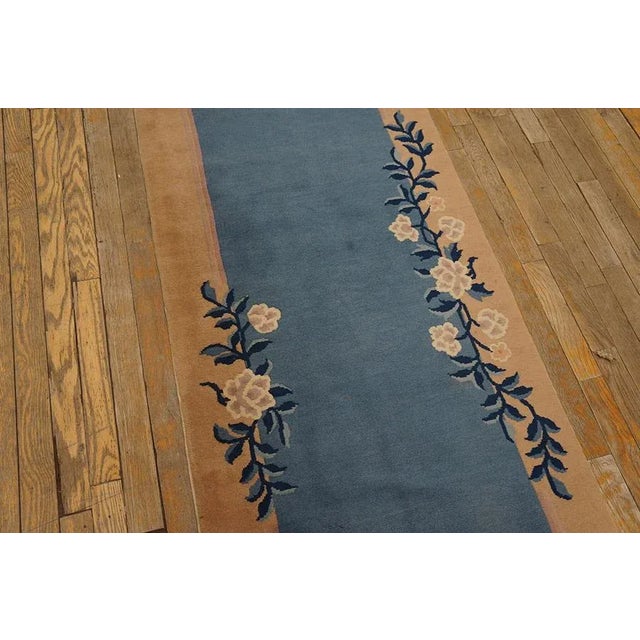 Blue Antique Open Field Floral Deco Runner Chinese Peking Carpet Rug For Sale In New York - Image 6 of 9