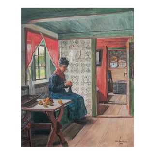'A Quiet Afternoon' by Robert Panitzsch, 1920, Sunlit Danish Interior, Berlin Academy of Arts, Benezit For Sale