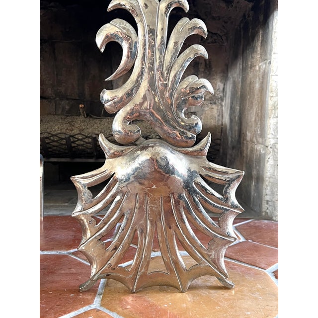 Vintage Coastal Andirons With Hammered Nickel Plated Finish, C. 1980's For Sale In Miami - Image 6 of 13