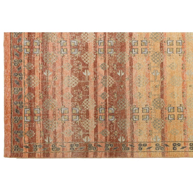 Transitional Khotan Patterned Wool Rug in Earthy Terracotta, Gold, and Sage For Sale - Image 10 of 13