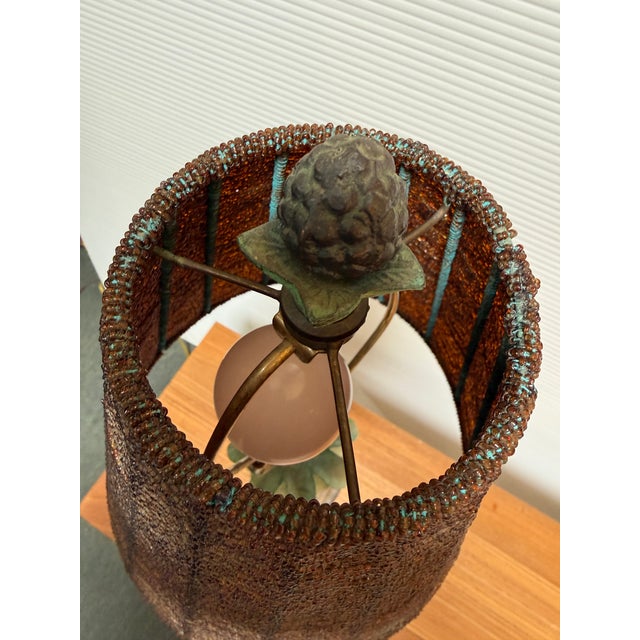 Brown Tropical Palm Tree Table Lamp With Beaded Shade For Sale - Image 8 of 12