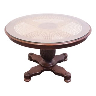 Ethan Allen British Classics Collection Early American Traditional 48" Round Pedestal Caned Top Dining Table W. Pineapple Base 29-6303 For Sale