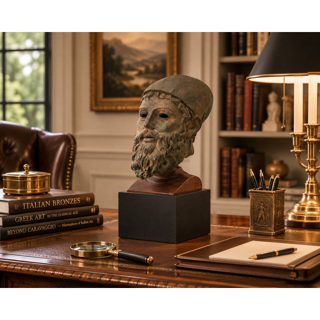19th Century Grand Tour Patinated Bronze Head of a Classical Bearded Deity, Poseidon For Sale - Image 10 of 10