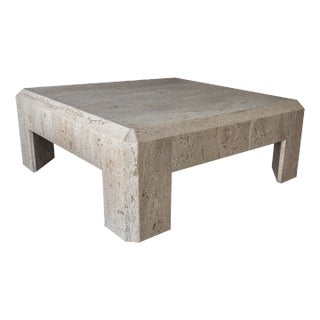 Square Minimalist Travertine Coffee Table For Sale