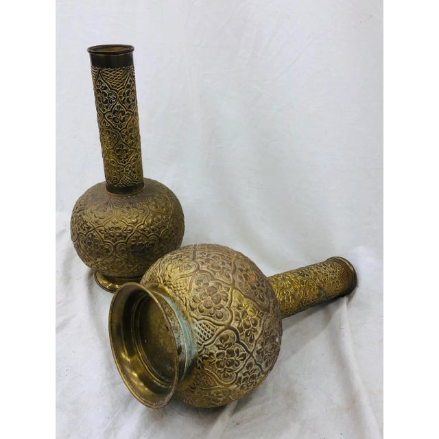 Vintage Brass Vases - a Pair For Sale - Image 4 of 8