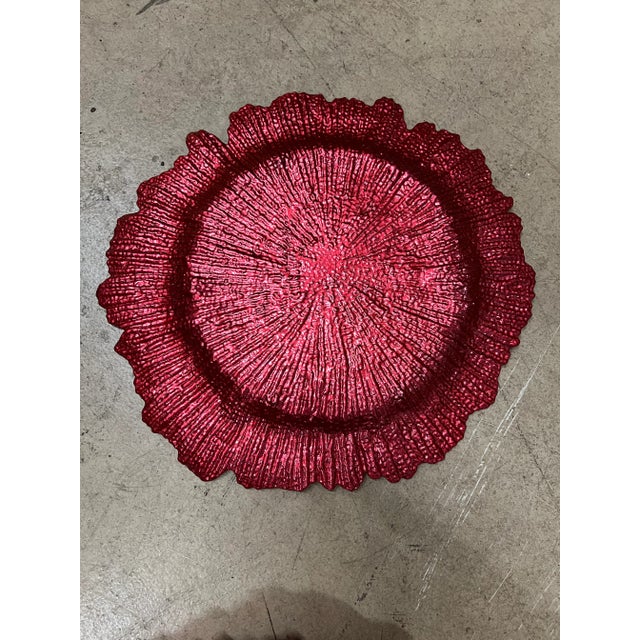 Contemporary Late 20th Century Ruffle Reef Metallic Red Glass Plate For Sale - Image 3 of 4