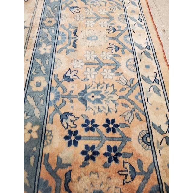 1910s Antique Indian Amritsar Handmade Oriental Rug, Blue, Taupe Creams Allover Design For Sale - Image 5 of 13