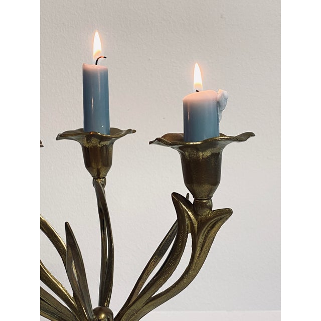 Gold Art Deco Floral Brass Candleholder For Sale - Image 8 of 10