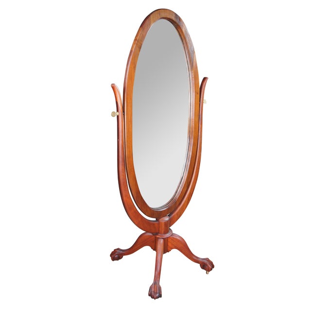 Victorian Antique Victorian Solid Mahogany Cheval Dressing Mirror Ball & Claw Foot 67" For Sale - Image 3 of 15