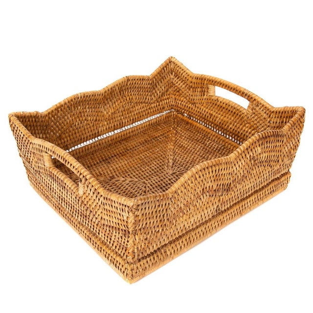 Artifacts Rattan Scallop Collection Shelf Basket in Honey Brown - 14" For Sale - Image 9 of 9