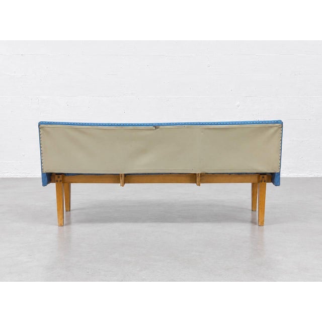 Textile Vintage Bench Seat in Blue Imitation Leather, 1960s For Sale - Image 7 of 13