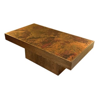 Brutalist Coffee Table with Etched Copper Top attributed to Bernhard Rohne, 1960s For Sale