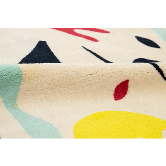 Vintage Arts & Crafts Ivory Wool Rug With Abstract Design For Sale - Image 4 of 9