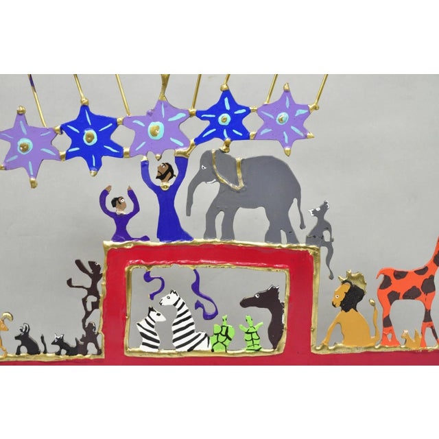 Modern Noah's Ark Cut Steel Judaica Art Hannukah Menorah Candelabra Sculpture For Sale - Image 18 of 18