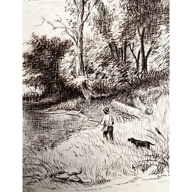 1900 - 1909 Antique Pen and Ink Drawing of a Boy and His Dog With Poetry Verse. For Sale - Image 5 of 6