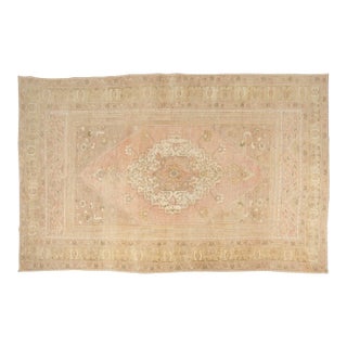 Vintage Muted Turkish Oushak Rug With Faded Blush Field and Neutrals For Sale