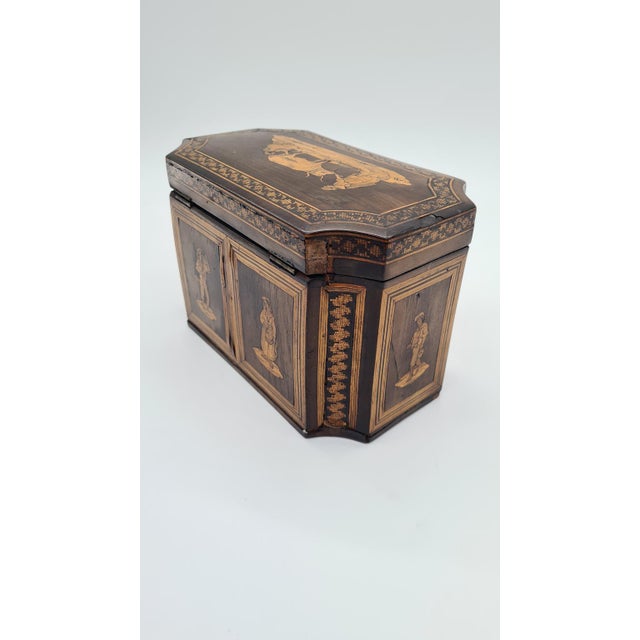 Brown Antique Inlaid Wooden Tea Box, 19th Century For Sale - Image 8 of 14