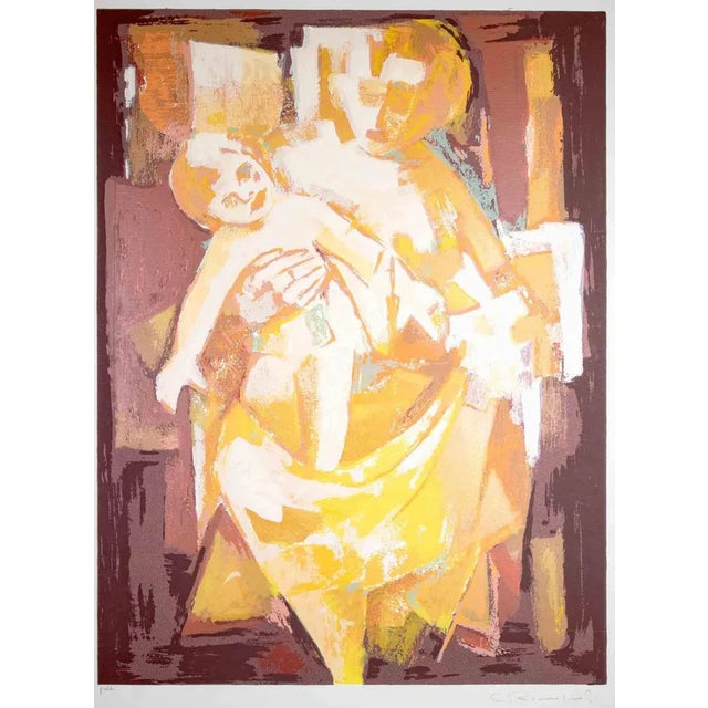 Alfredo Romagnoli, Mother and Child, Lithograph, 1970s For Sale