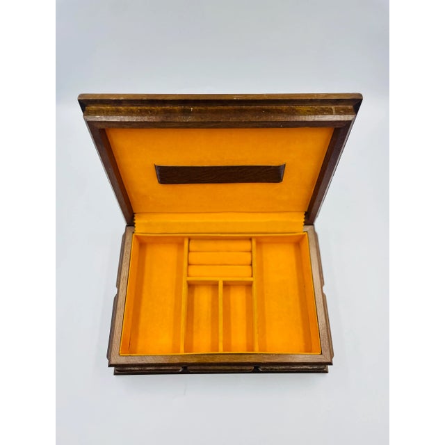 Wood Mid-Century Solid Wood & Leatherette Inlay Box For Sale - Image 7 of 13