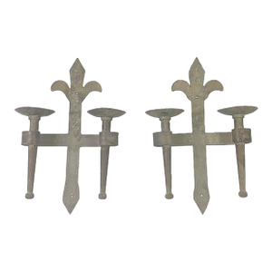 Pair Vintage Fleur De Lis Candle Wall Sconces