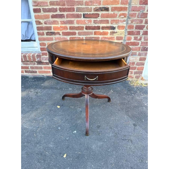 Vintage Federal Style Spider Leg Leather Top Drum Table For Sale - Image 4 of 12