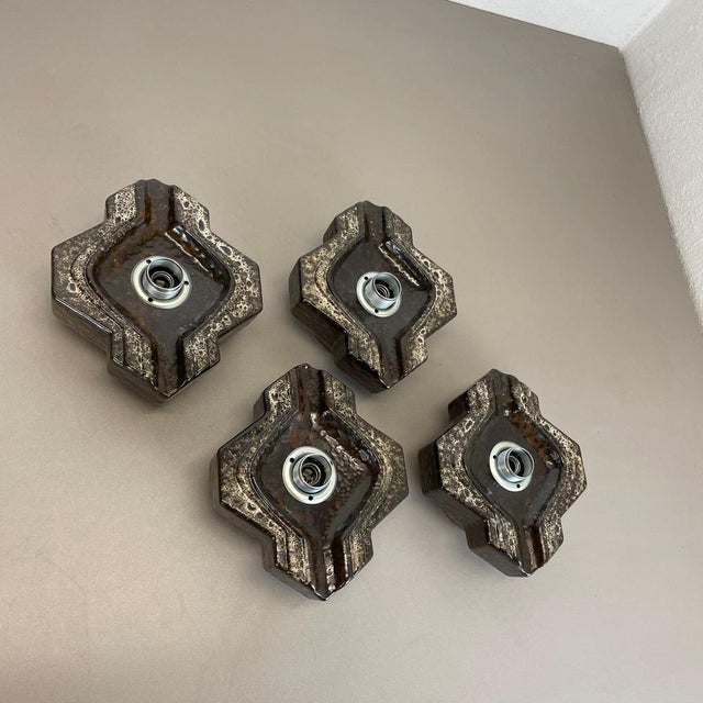 Fat Lava Brown & Beige Ceramic Wall Lights from Pan Ceramics, Germany, 1970s, Set of 4 For Sale - Image 15 of 18