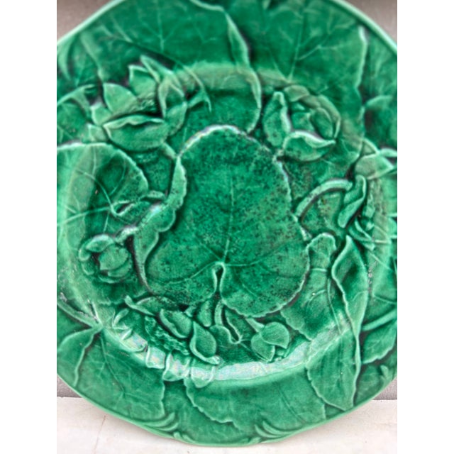 Rustic English Green Majolica Water Lily Plate, Circa 1890 For Sale - Image 3 of 5