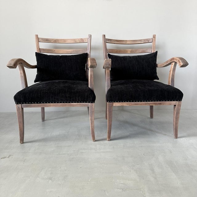 Fully renovated armchairs, the wood part is natural, waxed wood. The upholstery is made by a master with very high quality...