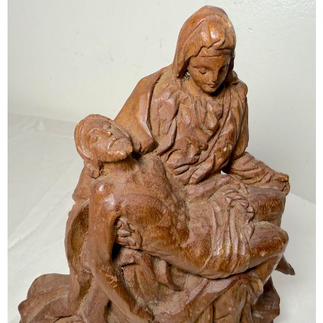 Antique Hand Carved Wood Folk Art Religious Jesus Christ Sculpture Pieta Statue For Sale - Image 4 of 13