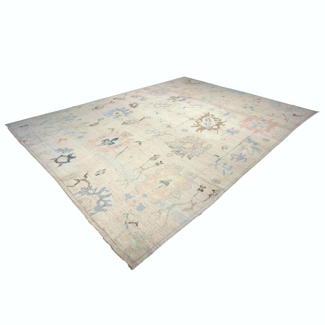 Early 21st Century 21st Century Turkish Oushak 11X15 Ivory, Brown & Slate Blue Handmade Area Rug #1144196 For Sale - Image 5 of 11