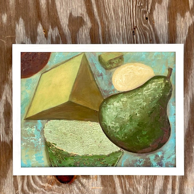 Sky Blue Vintage Boho Abstract Original Oil Painting For Sale - Image 8 of 9