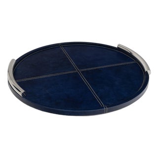 Hayes Leather Tray Round Small, Blue For Sale