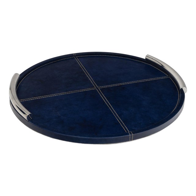 Hayes Leather Tray Round Small, Blue For Sale