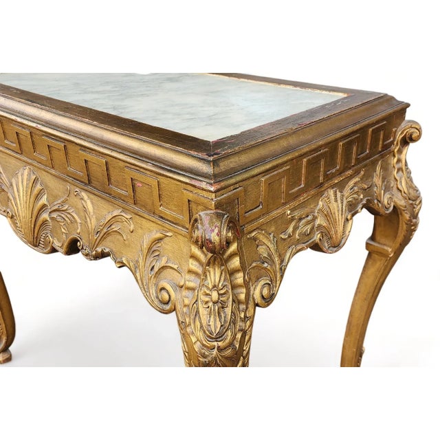 Antique George I Style Gesso & Gilt-Wood Marble Top Console Side Table, 1st Half 19th Century For Sale In New York - Image 6 of 12