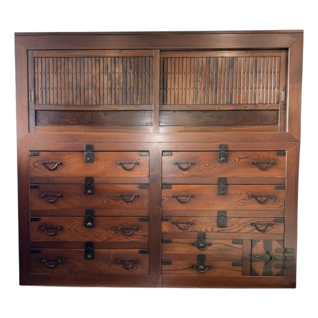 Early 20th Century Bamboo and Hinoki Wood Japanese Cabinet (Tansu) For Sale