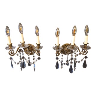 Napoleon III Bronze and Crystal Sconces - A Pair For Sale